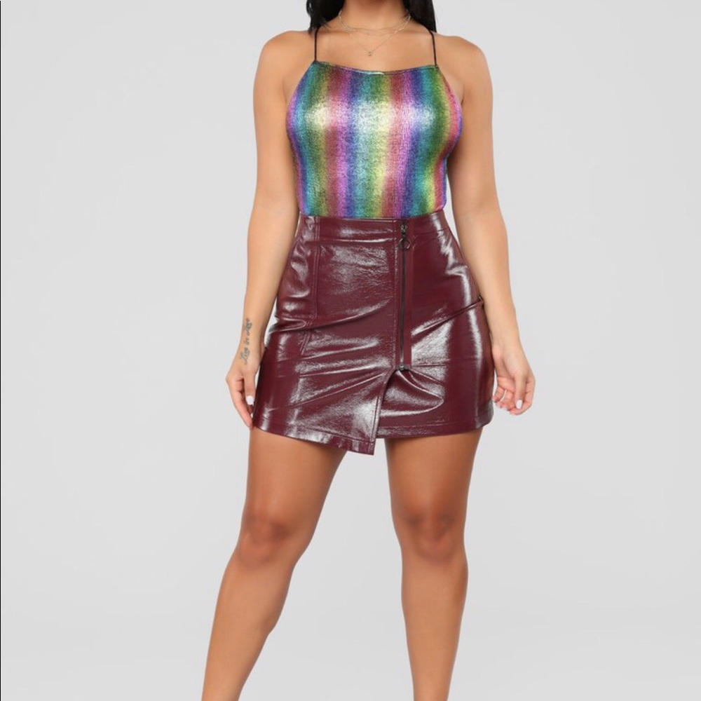 Fashion Nova Burgundy Leather Skort